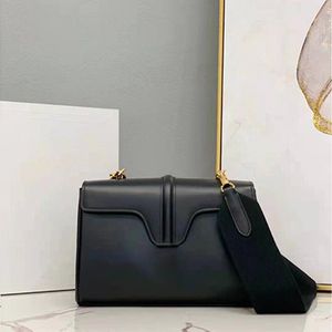 Designer Metal buckle Cowhide shoulder bags Simple cold Wide strap crossbody bags cover soft 23cm women's fashion bag black brown Commuter handbags