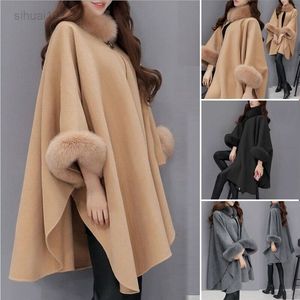 Fashion Women's Ladies Winter Wool Cape Coat Flare Sleeve Faux Fur Collar Ponch L220725