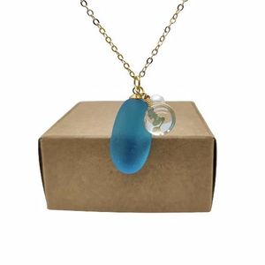 Anhänger-Halsketten, blaue Meerglas-Meerjungfrau, Süßwasserperle, Geburtsstein Dezember, goldfarbene Kette, lange Halskette für Frauen, Boho-Schmuck