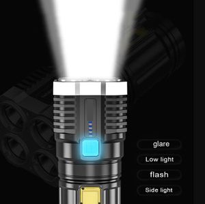 Torce a LED ad alta potenza Cob Luce laterale leggera Illuminazione per esterni Materiale ABS Torcia 4 LED Torcia ricaricabile USB Potente