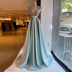 Sexy Elegant Mermaid Evening Dress With Detachable Train Deep V Neck Sweetheart Women Party Gown Sequined Satin Prom Robe