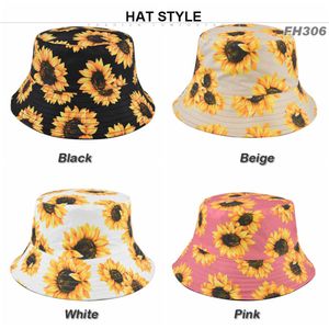 四季女性のひまわりプリントバケットハット大きなつばファッションシンプルな太陽の帽子卸売 de333