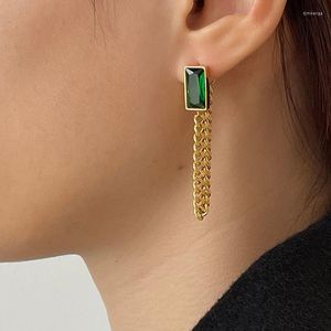 Peri Sbox Groene rechthoek glazen stud earring lange gedraaide Cubaanse ketting vintage ongebruikelijke trendy oorbellen voor vrouwen sieraden