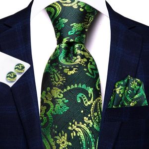 Bow Ties Dark Green Paisley Jedwabny krawat ślubny dla mężczyzn Całbik Mankiet Prezent Dift Fashion Party Business Dropship Hi-Tie Designbow Bowbow