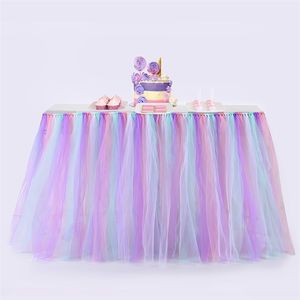 طاولة ملونة تنورة Tutu tulle tablecloth لمهرجان الزفاف مهرجان الحفلات زخرفة النسيج النسيج المائدة الإكسسوارات 201007