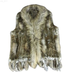 Новые настоящие дамы подлинный вязаный жилет кролика с енотой енотой обрезки жилета зимняя куртка Harppihop Fur T220716