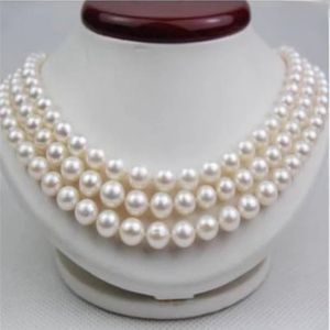 Collana da sposa classica annodata a mano 3 file di gioielli di moda con perle bianche naturali da 8 mm da 17-19 pollici
