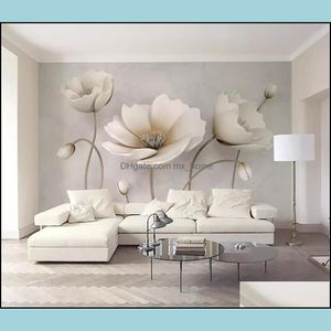 Wallpapers Home Décor Garten Benutzerdefinierte Tapete 3D Nordic Elegante Blume Marmor Textur Wohnzimmer Schlafzimmer Hintergrund Wanddekoration Wandbild