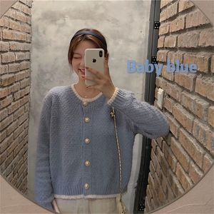 Autumn Winter Sweater Imitation Mink Women Sweater Korean Version Loose Large Size Color Matching Round Neck Cardigan 201223