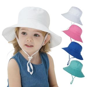 Hårtillbehör Summer Barn hink hattar för flickor pojkar utomhus uv skydd strand hatt baby justerbar panama mössa med vindtät rep 0