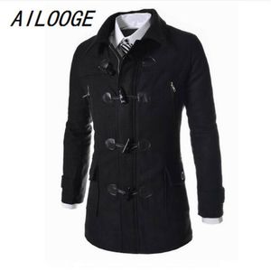 AILOOGE Winter High Quality Men s Woolen Horn button Coats Casual Overcoat Fashion Wool coat men Windbreaker jacket Peacoat LJ201109