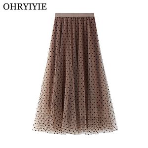 OHRYIYIE Herbst Winter Polka Dot Tüll Röcke Frauen Casual Elastische Hohe Taille A-linie Rock Weibliche Party Strand Midi Sketch 220317