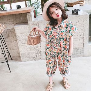 Girls Jumpsuit Summer Floral Children Overalls Pant For Kids Harem Pants Korean Girls Palysuit LJ201203