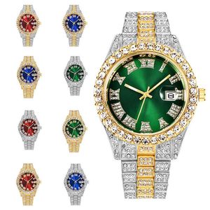 Stainls steel Date analog quartz Watch hiphop Gold diamond wrist watch for men