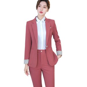 Pantaloni da donna a due pezzi da donna rosso nero blu pantalone formale completo 2 set blazer da donna manica lunga bottone singolo lavoro giacca da lavoro e Tr