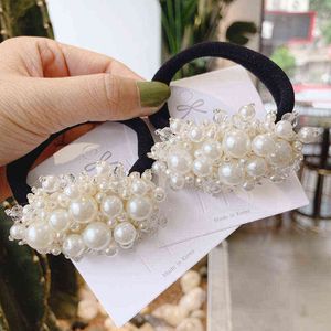 Romantyczne Krawaty Włosy Dziewczyny Elastyczne Zespół Włosów Guma Band Moda Elegancka Perła Biżuteria Bridal Akcesoria do włosów Scrunchies AA220323