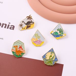 Creative Glass Mountain Peak Alloy Brooches Cartoon Dinosaur Coconut Tree Shape Paint Badge Clothing Brooch Pins Bulk Price