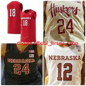costura colégio personalizado NCAA Nebraska Cornhuskers Jersey de basquete 15 Isaiah Roby 20 Tanner Borchardt 25 Nana Akenten 33 Justin Costello Custom costurado