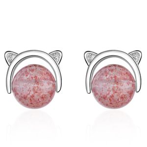 Stud utimtree fofo animal gato design rosa Brincos de pedra rosa brinco de jóias de prata para mulheres de festa de festas de festas de festas acessórios