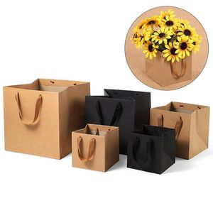 Gift Wrap Square Kraft Paper Bag Wholesale Gifts Bags With Handles Thicken Wedding Candy Potted Flower Box Bouquet Packaging BagGift