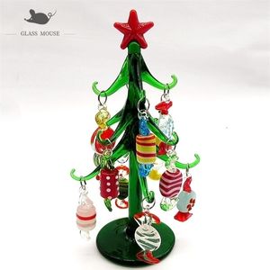 Mão personalizada feita de 15cm Small Murano Glass Christmas Tree Ornament Decor de desktop 12pcs Acessórios de doces de vidro Pingente Gift 201204