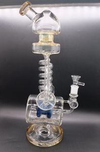 Yellow 16 inch Thick Glass Water Bong Hookah Spring Pipes Oil Dab Rigs Smoking Shisha with 14mm female joint