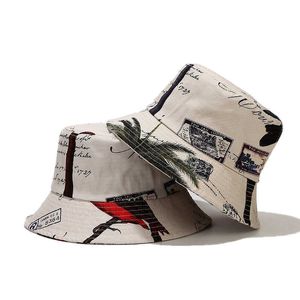 Unisex Print Flat Top Bucket Hat Vintage Men Sommar Casual Fisherman Cap Women Trendy Beach Sun Panama Bob Hiphop Rap