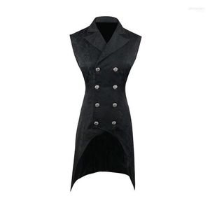 Men's Vests Nice Men Vintage Gothic Long Blazers Vest Party Male Coat Tops Double Breasted Steampunk Retro Tuxedo Sleevelss Waistcoats1 Phin