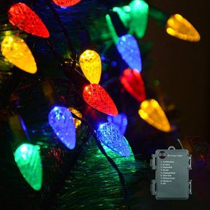 Strings Strawberry 16,4ft 50 Luzes de corda 50 lâmpadas com lâmpadas coloridas de C6 coloridas Garland de Natal para a festa da árvore da árvore Patioled LED
