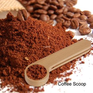 Wholesale Sublimation Ground Coffee Scoop Clip Wooden Coffees Scooper Tablespoon Woods Measuring Spoon Long Handle Wood Sealing Bag Clip