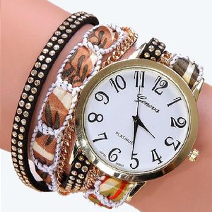 Relógios de pulso gnova platinum tecido étnico pulseira de cinta relógio de genebra estilo women watchwatch golden dial relógio para femme moda garota a003