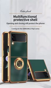 Galaxy Z Flip 3 5G şok geçirmez silikon Stand geri kapağı kaplama manyetik halka tutucu telefon kasası