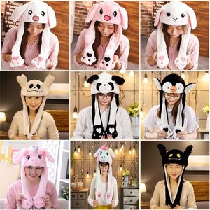 Cute Bunny Ears Hat Moving Airbag Rabbit Soft Jumping Up Cap Funny Toy Girls Cartoon Kawaii Plush Hat Toys Gift for Adult Kids 220815