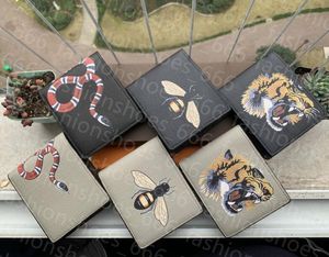 Mężczyźni Zwierzęta Krótki portfel skóra czarny wąż tygryse portfele pszczoły w stylu luksusowa torebka posiadacze karty z pudełkiem na prezent najwyższej jakości