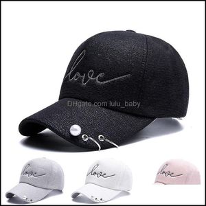 Berretti da baseball Cappelli Cappelli Sciarpe Guanti Accessori moda Sweet Love Ricamo Baseball Per uomo Donna Anello in metallo con perla Snapback Regola