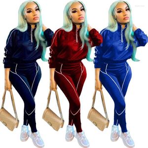 Frauen Zwei Stück Hosen Frauen Casual Anzug Mode High Neck Zipper Design Tops Warten Set 2022 Herbst Streetwear Trainingsanzug