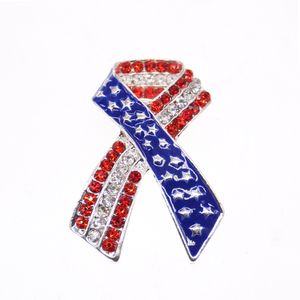 10 Pcs/Lot American Flag Brooch Crystal Rhinestone Enamel Ribbon Shape 4th of July USA Patriotic Pins For Gift/Decoration