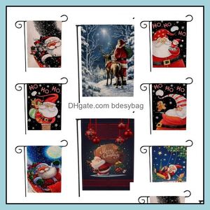 Banner Flags Festive Party Supplies Home Garden Christmas Cartoon Pattern Xmas Theme Two Sides Santa Gar Dhylw