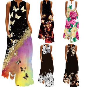 여자 드레스 여름 Boho Sleeveless V-Neck Long Dress Ladies Casual Elegant Beach Party Maxi Dresses restidos