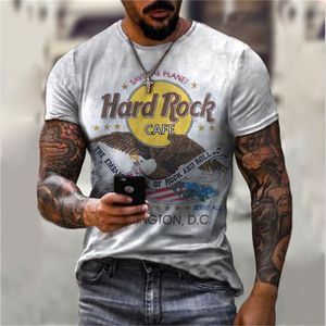 Hard Rock Desen 3D Baskı Erkek Gömlek Yaz Rahat Tüm Maç Büyük Boy T shirt Gevşek Büyük Boy Nefes Spor Üstleri 220629