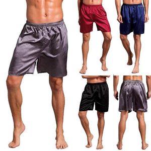 Мужская одежда для сна Лето сна дно сплошные шелковые атласные мужские боксеры шорты ночная пижама для домашнего одежда