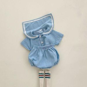Clothing Sets Summer Baby Navy Collar Clothes Set Kids Girls Short Sleeve Denim Tops Shorts 2pcs Suit Cute Boy Outfitsclothing