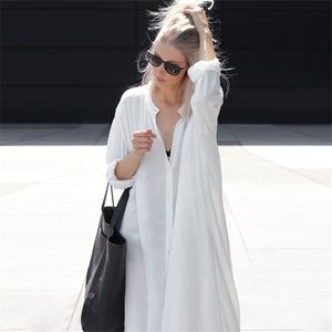 Nya kvinnor sommarstrandkläder Long Kaftan Beach Dress White Cotton Tunic Bathing Suit Coverups Bikini Wrap Cover Up Oversize T200324