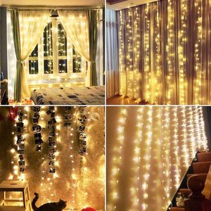 Módulos inteligentes de automação LED Curtain Light USB com controle remoto 3x3 metros 300 luzes tipo gancho para decoração externa internamartmart