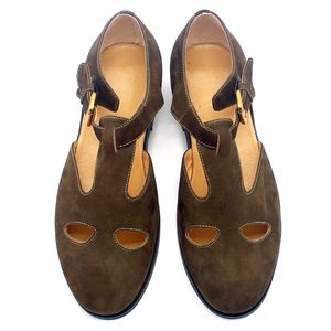 Vintage Stil Erkek Sandalet Nubuk İnek Deri Erkek Ayakkabı İngiliz Tarzı Kesip Deri Ayakkabı Mens Yaz Gladyatörler