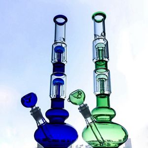 Grandi Bong classici Narghilè da 16 pollici 2 strati 4 bracci Tubi dell'acqua Perc Camera di vetro colorato e boccaglio per labbra Dab Oil Rigs con inebriante ciotola da 18 mm Downstem diffuso