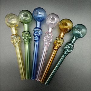 DHL Glass Oil Burner Pipe Ball OD 30mm Big Hole Skull Head Pure Colors Water Hand Nail Pipes Burning Tobacco Dry Herb Smoking Tube