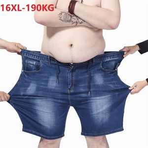 plus size 16XL 190KG men's denim shorts pants high elasticity waist summer shorts straight jeans high stretch blue large 220627