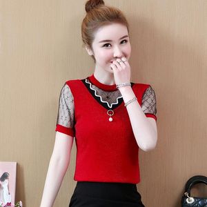 Women's Blouses & Shirts Women Spring Summer Style Lady Casual Short Mesh Sleeve O-Neck Red Green Black Blusas Tops DF2639