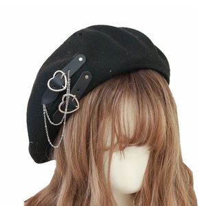 Berets Lolita Girls Women Punk Beret Sweet Cool Hair Accessories Fashion Beanie JK Hat Summer Breathable Preppy Style Gothic Hats CapBerets